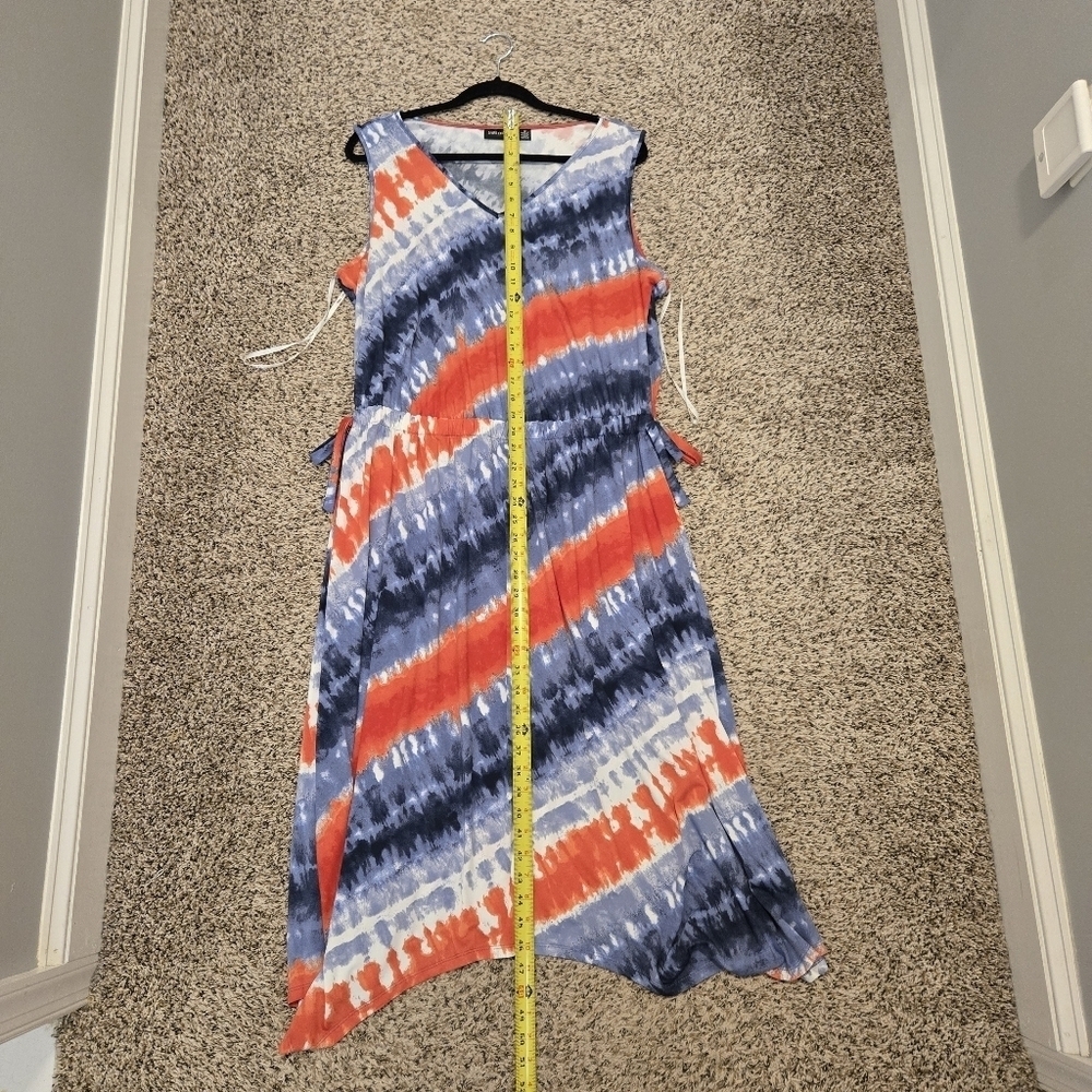 Nina Leonard Red And Blue Cinch Waist Sleeveless Maxi Dress Size 1X - Picture 8 of 15